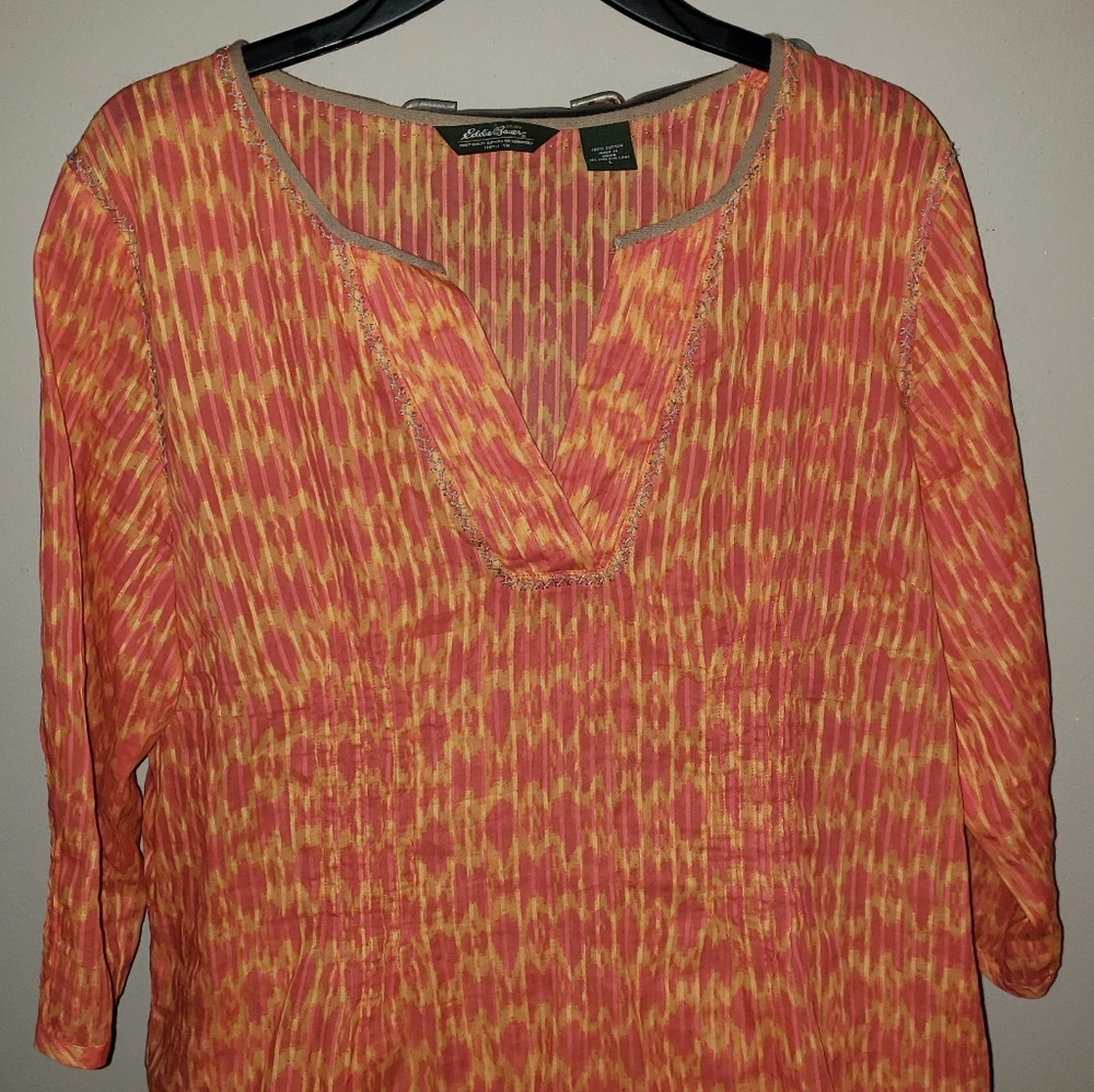 Eddie bauer womans large sheer orange 3/4 sleeve
